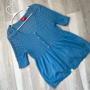 Oscar de la Renta Top pointelle knit babydoll womens Blue (large) y2k 2000s boho